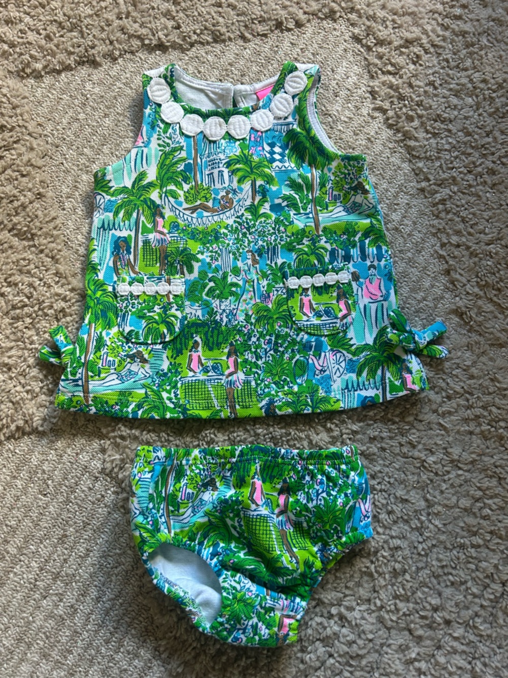 Lilly Pulitzer Green and Blue Shell-Trim Two-Piece Set -6-12 months